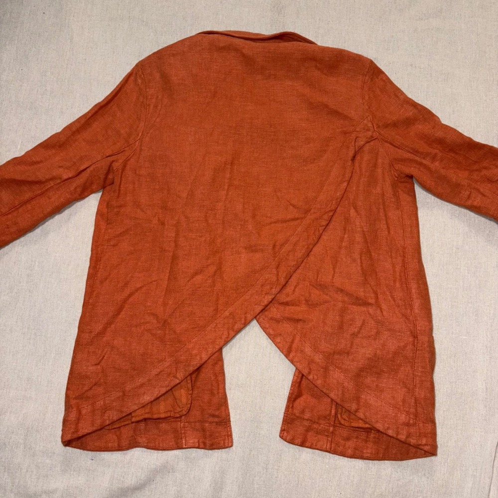 Anthropologie Burnt Orange Linen Blend Tulip Back Open Front Blazer Jacket‎ sz 4 - Picture 7 of 7